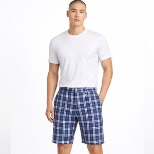 Bonobos Maide Golf Shorts Blue White Plaid Performance Stretch Flat Front 33